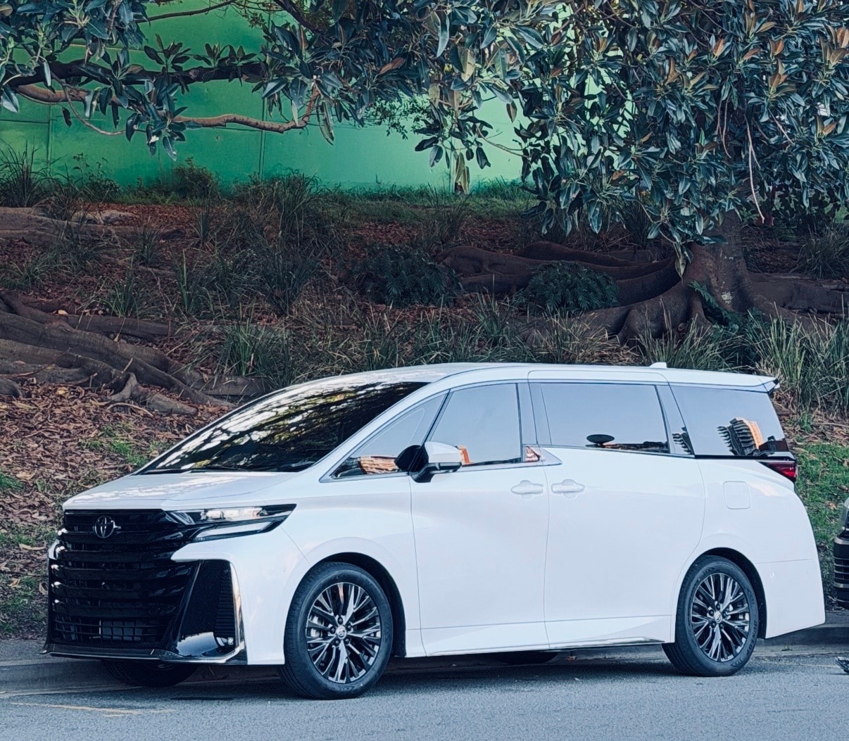 Toyota Vellfire luxury minivan parked in nature — Luxroo rental fleet
